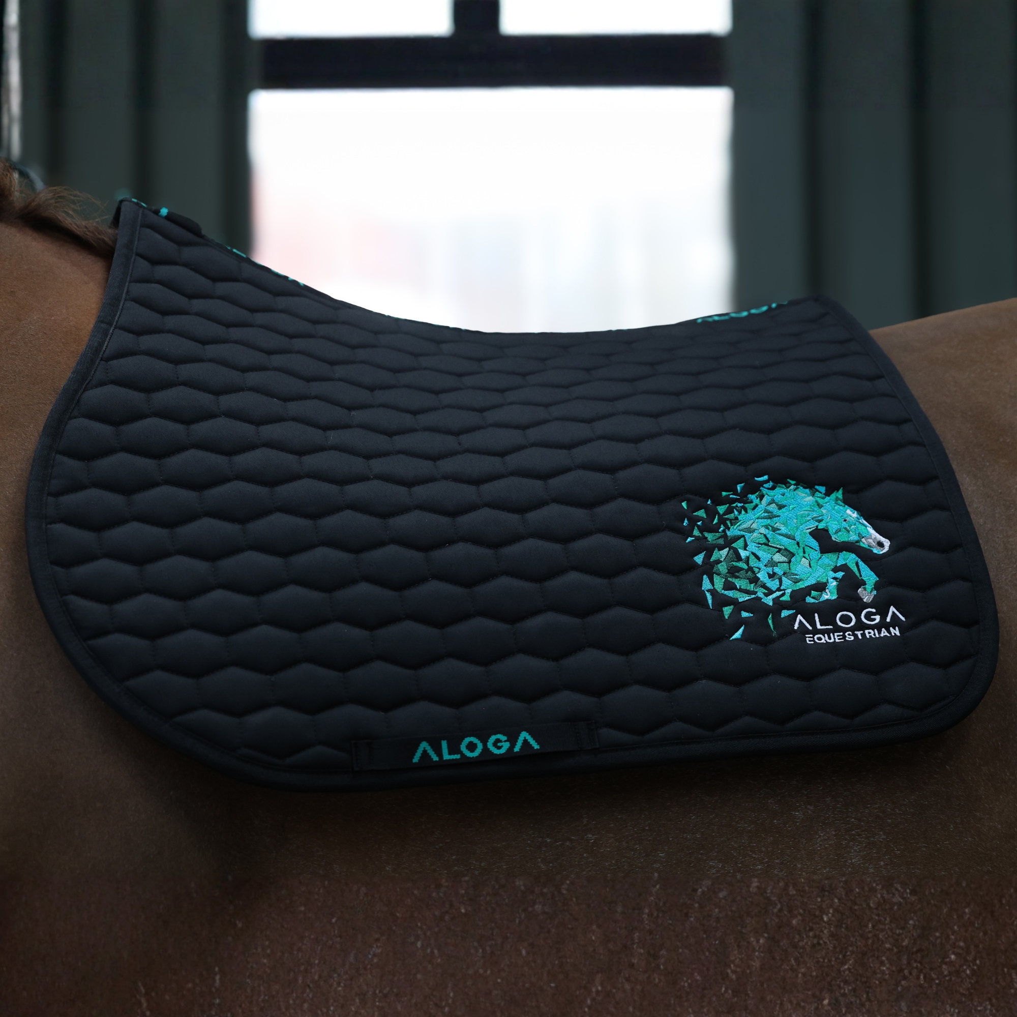 Aloga Embroidery Jumping Saddle Pad - Black/Mint