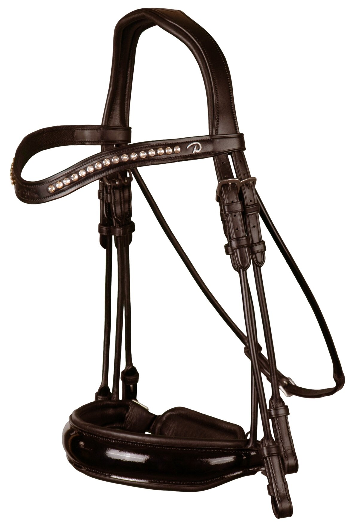 Round Sewn Double Bridle - Brown/Laquer