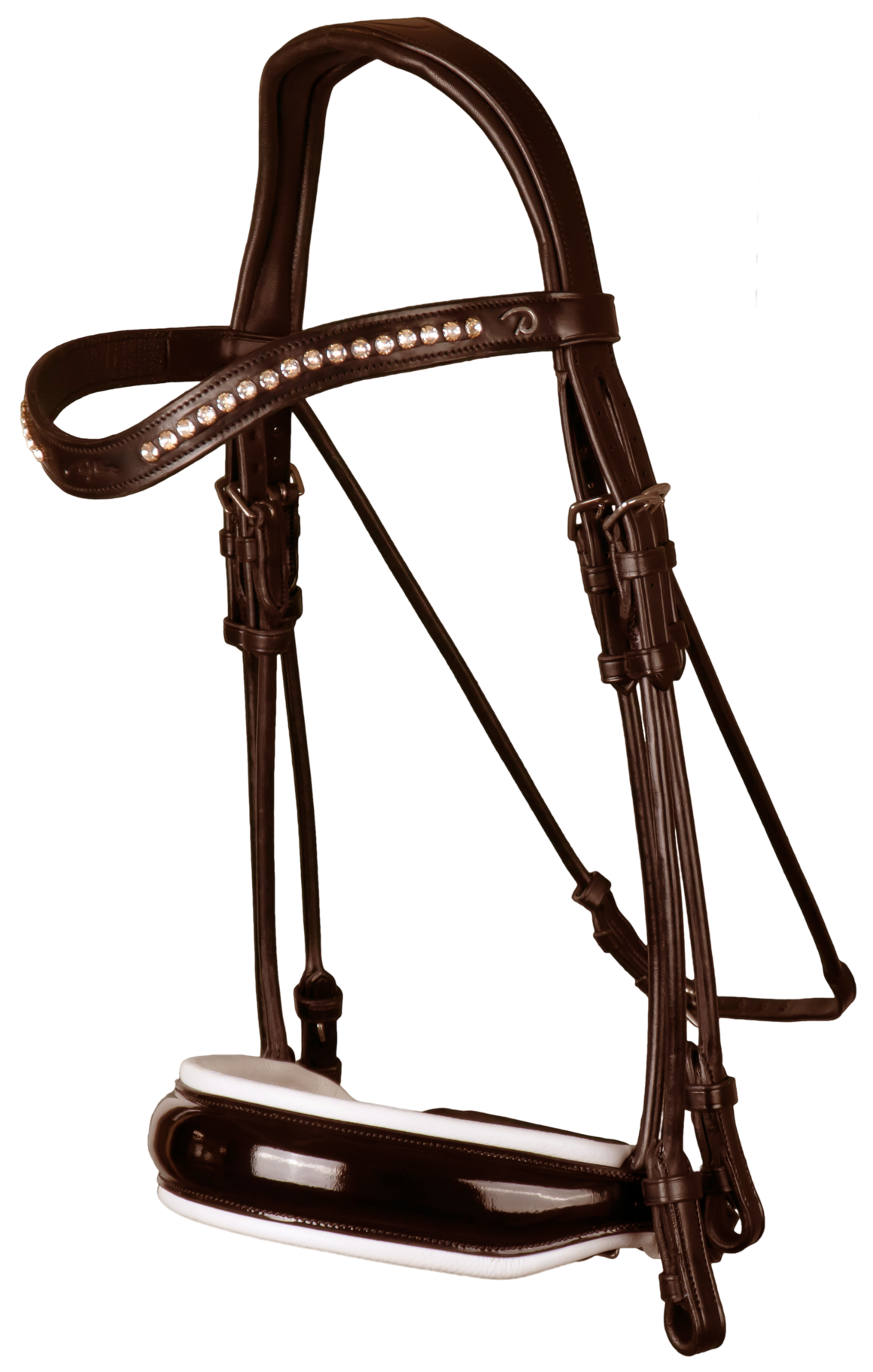 Round Sewn Double Bridle - Brown/White/Lacquer