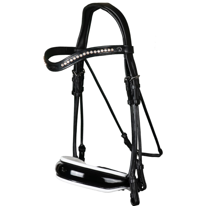 Round Sewn Double Bridle - Black/White/Lacquer