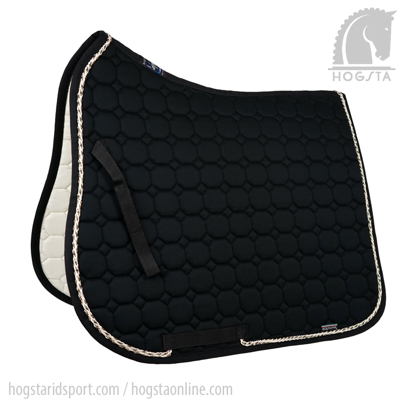 Svart Octagon dressyrschabrak med passpoal i guld och sand Equiline Hogsta Ridsport.