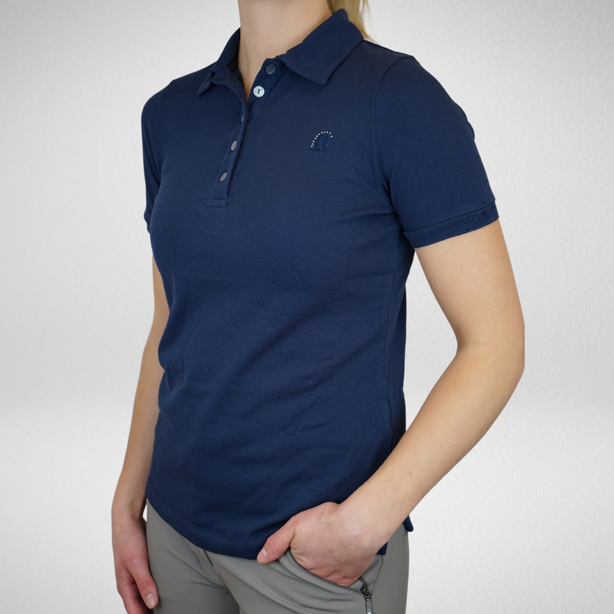 Cotton Polo Rhinestone HOemma - Navy