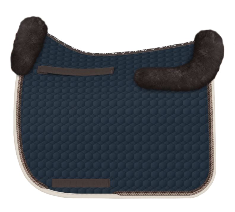 Sheepskin Dressage saddle pad - Navy/Vanilla