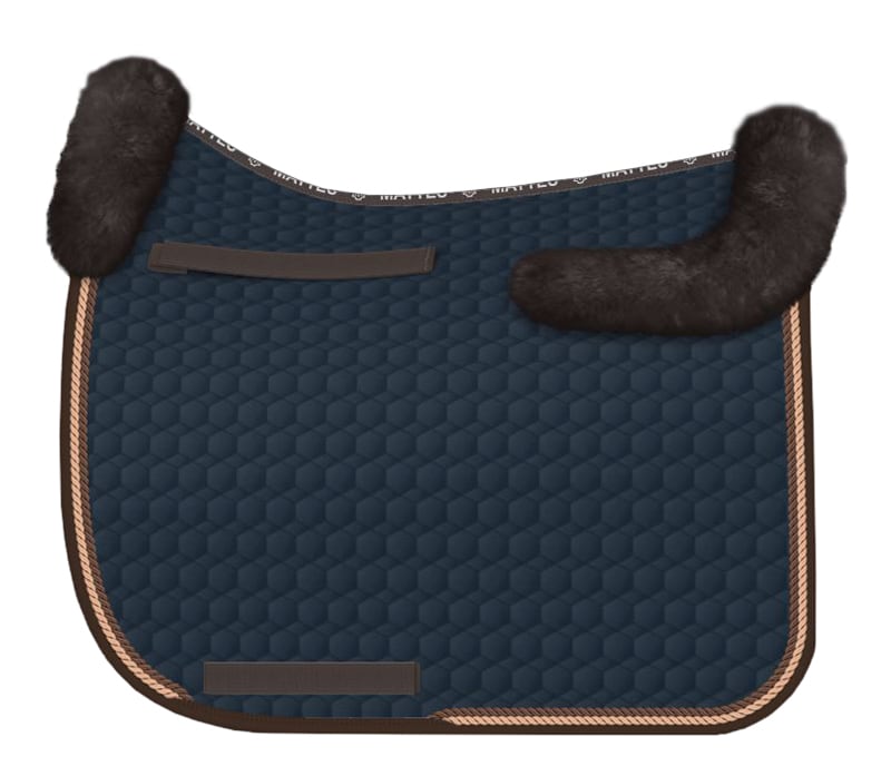 Fårskinnsschabrak dressyr - Marin/Brun