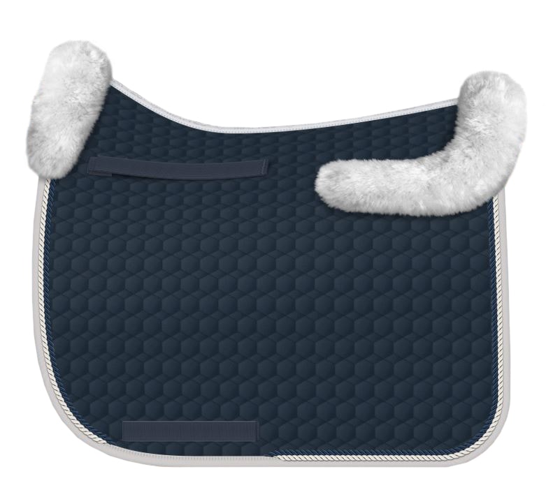 Sheepskin dressage saddle pad - blue / white