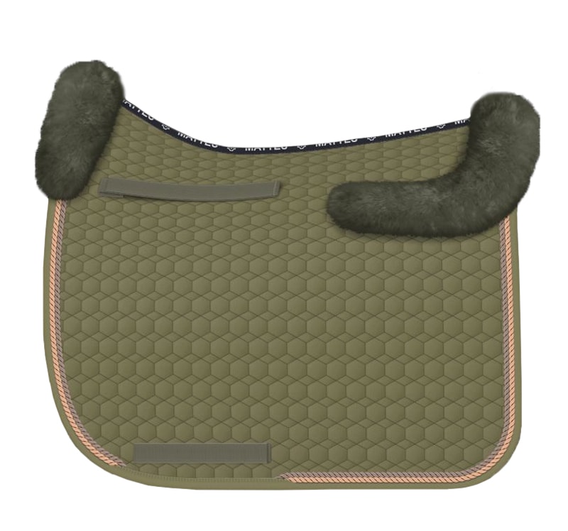 Sheepskin dressage saddle pad - Olive