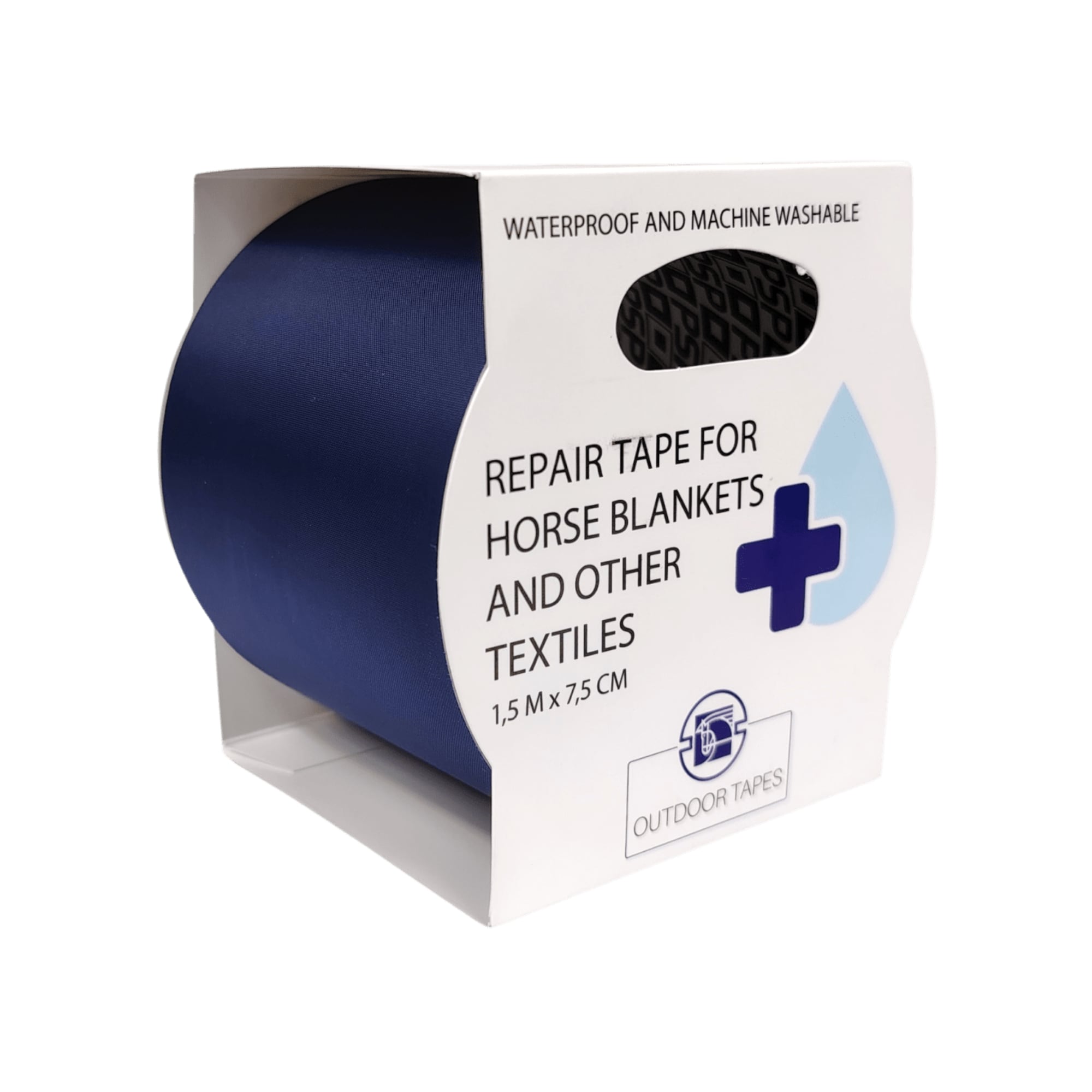 Marinblå lagningstejp för hästtäcken