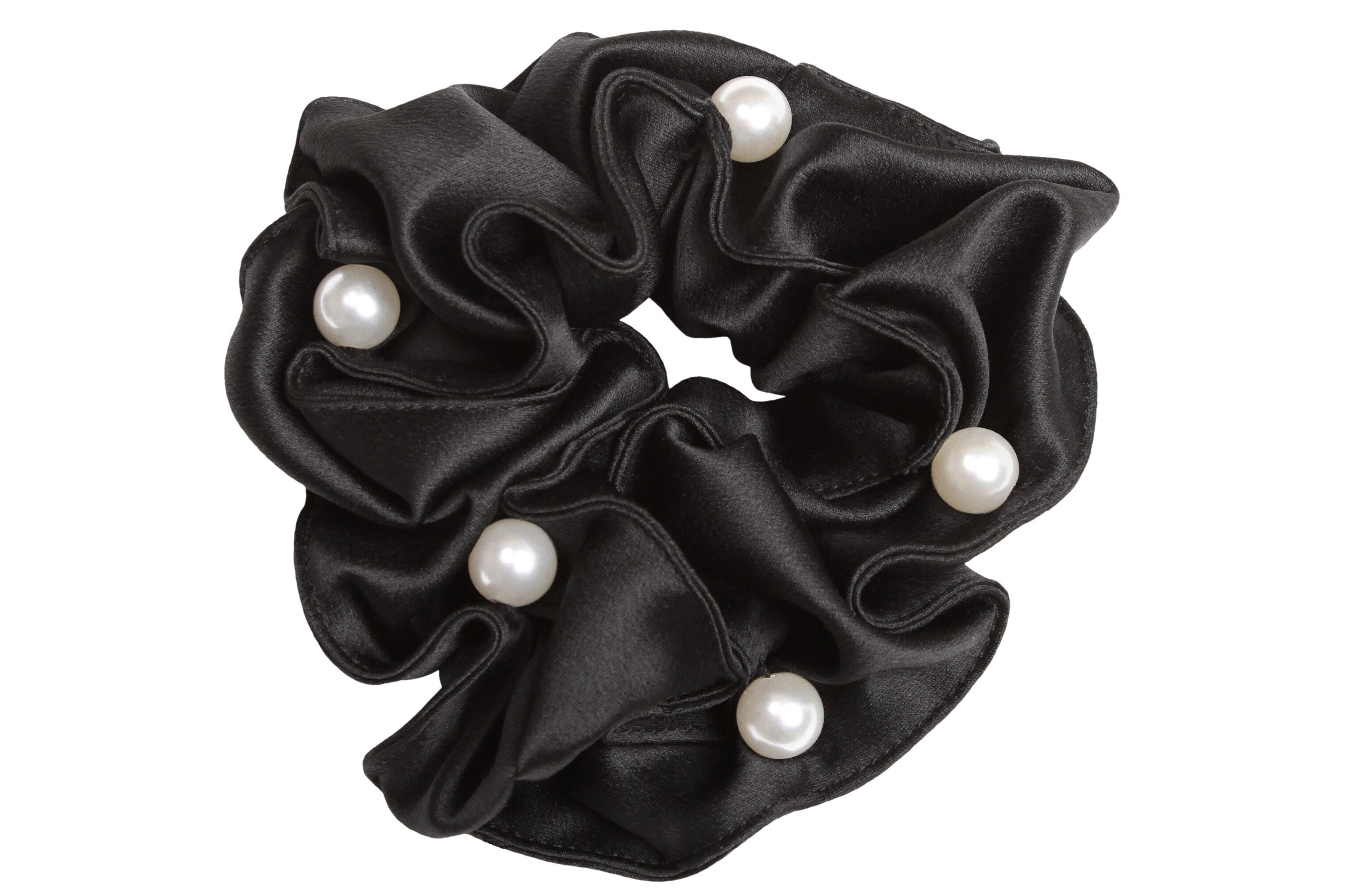 Satin Pearl Scrunchie svart