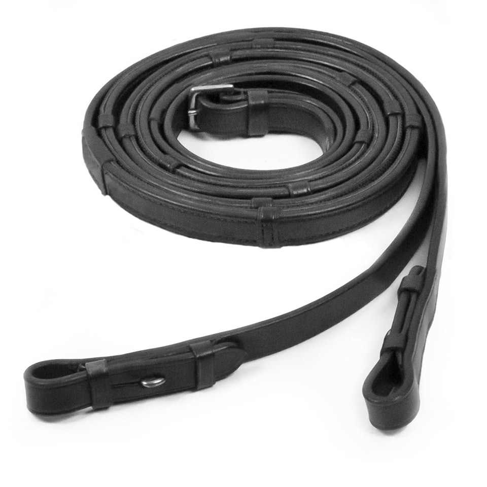 Leather/rubber reins - Black/Silver