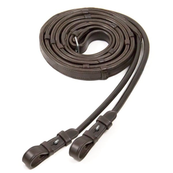 Rolled leather/rubber reins - Espresso/Silver